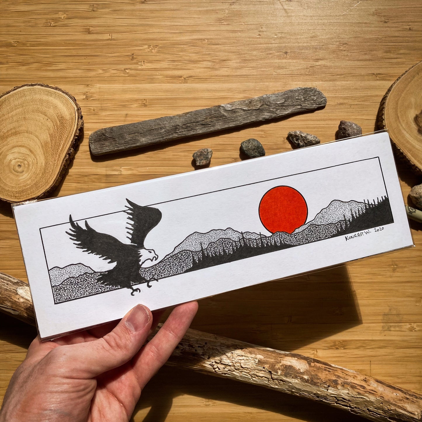 Fly Like An Eagle Panorama - ORIGINAL 11x3.5 Pen and Ink Illustration