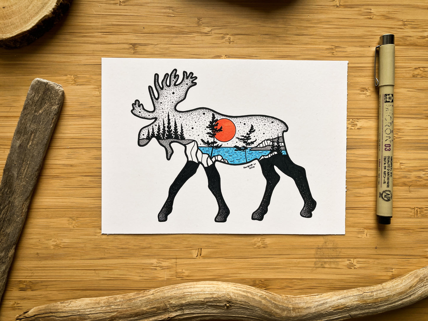 The Moose Silhouette - Pen and Ink PRINT