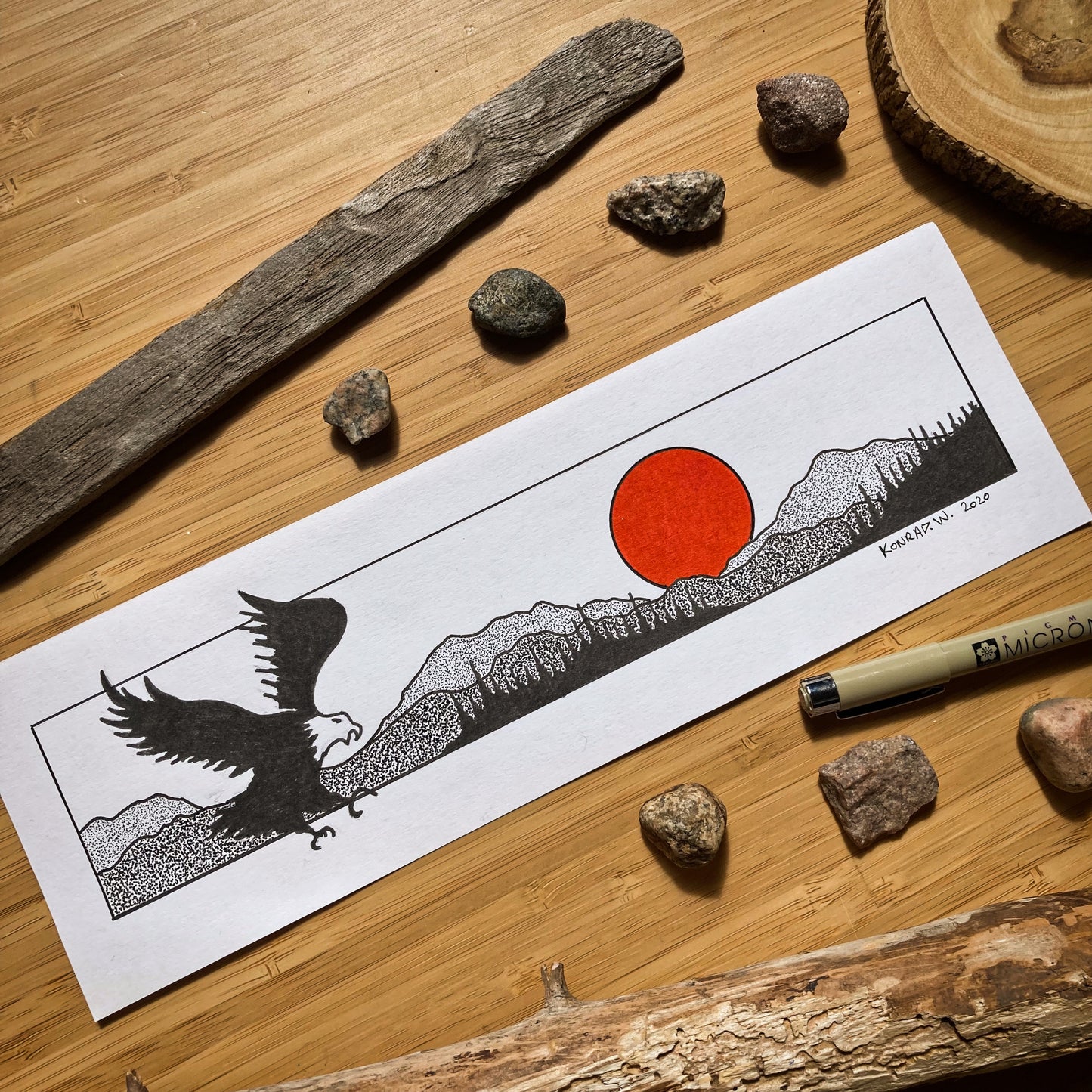 Fly Like An Eagle Panorama - ORIGINAL 11x3.5 Pen and Ink Illustration