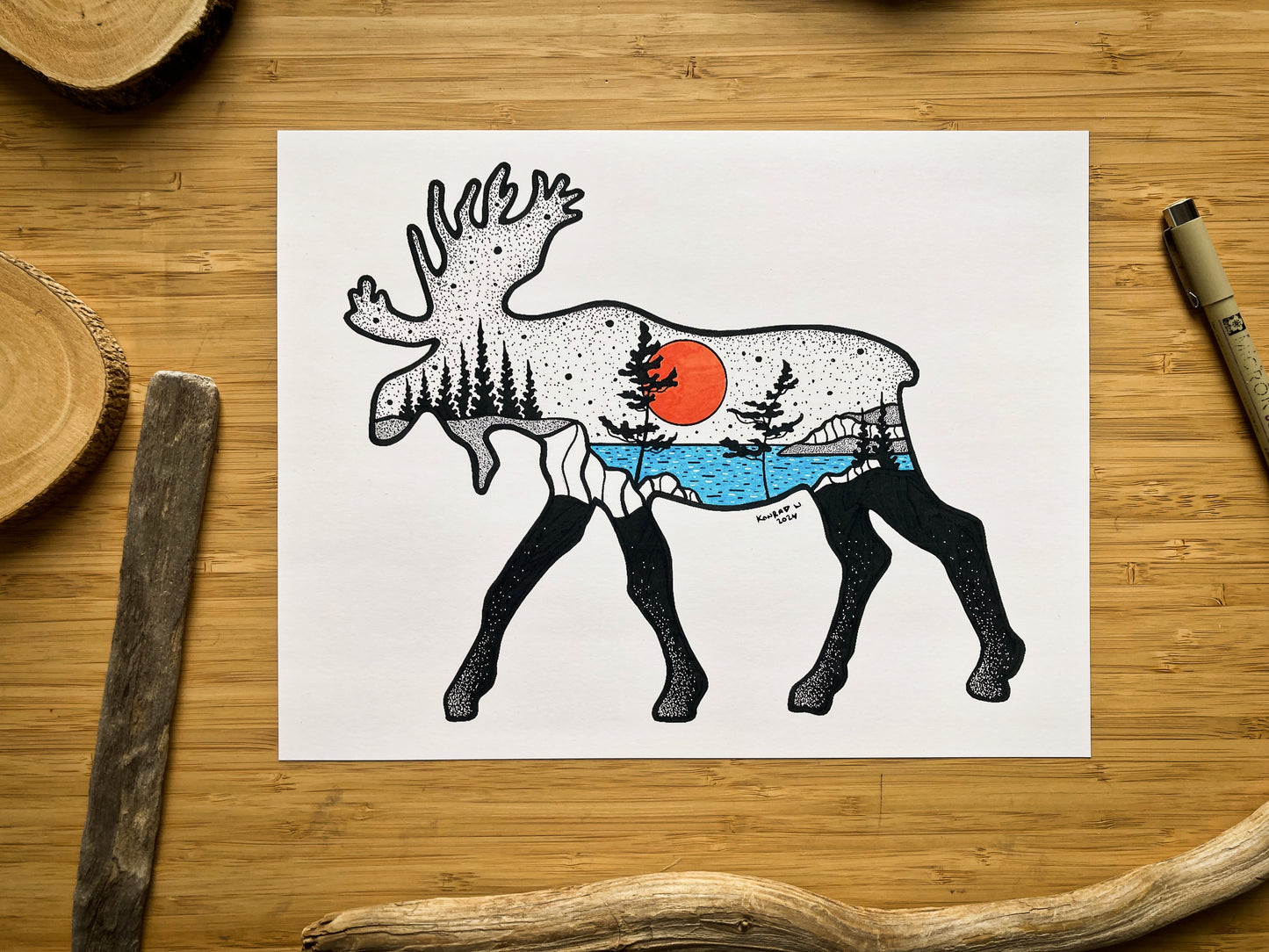 The Moose Silhouette - Pen and Ink PRINT