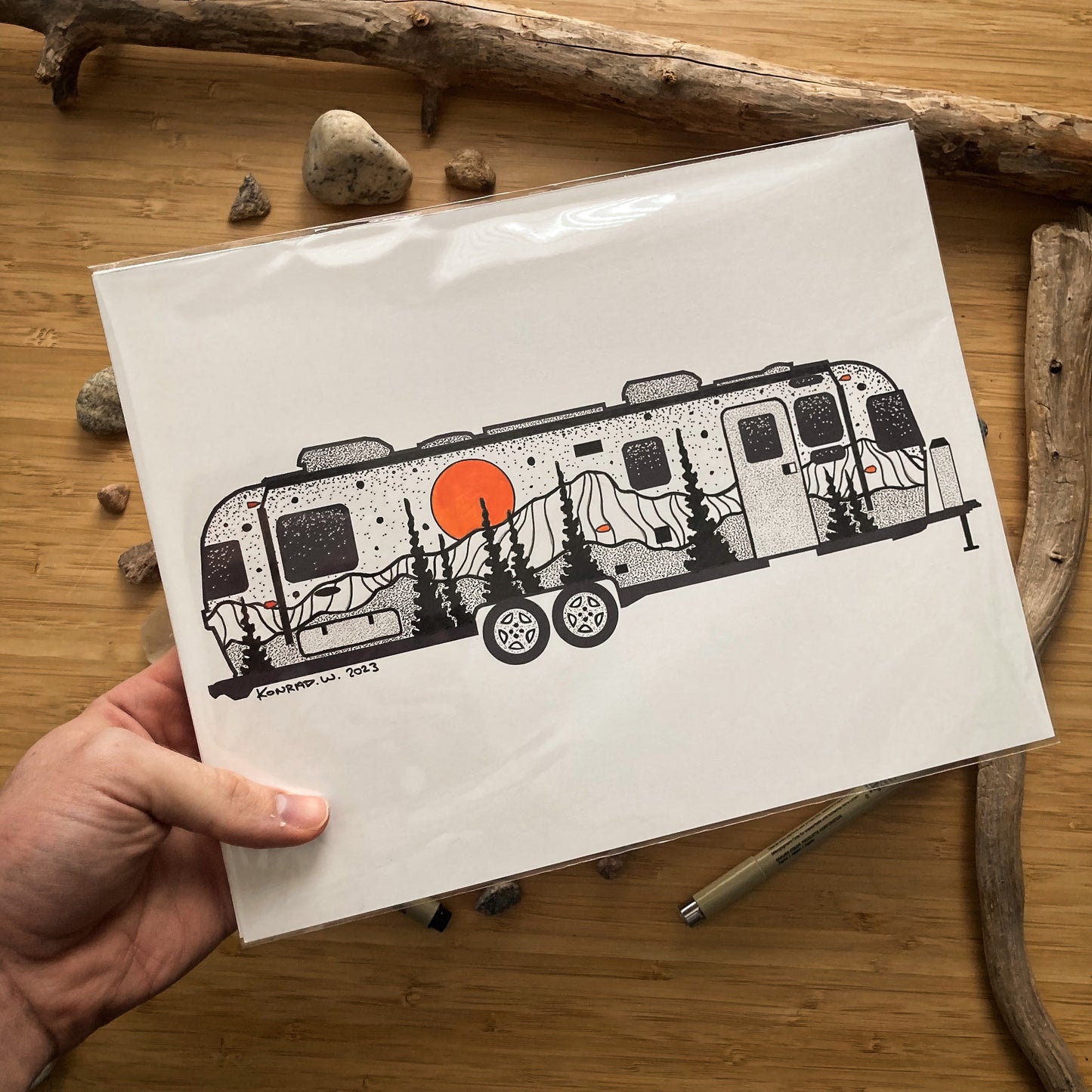 Airstream Trailer - ORIGINAL 8.5x11 Pen and Ink Illustration