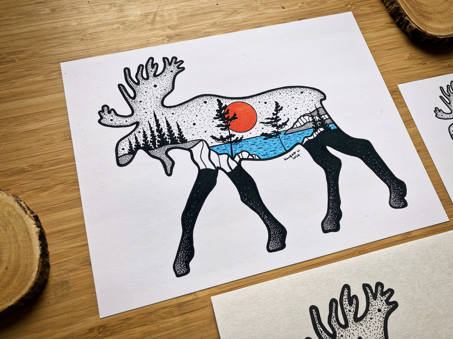 The Moose Silhouette - Pen and Ink PRINT