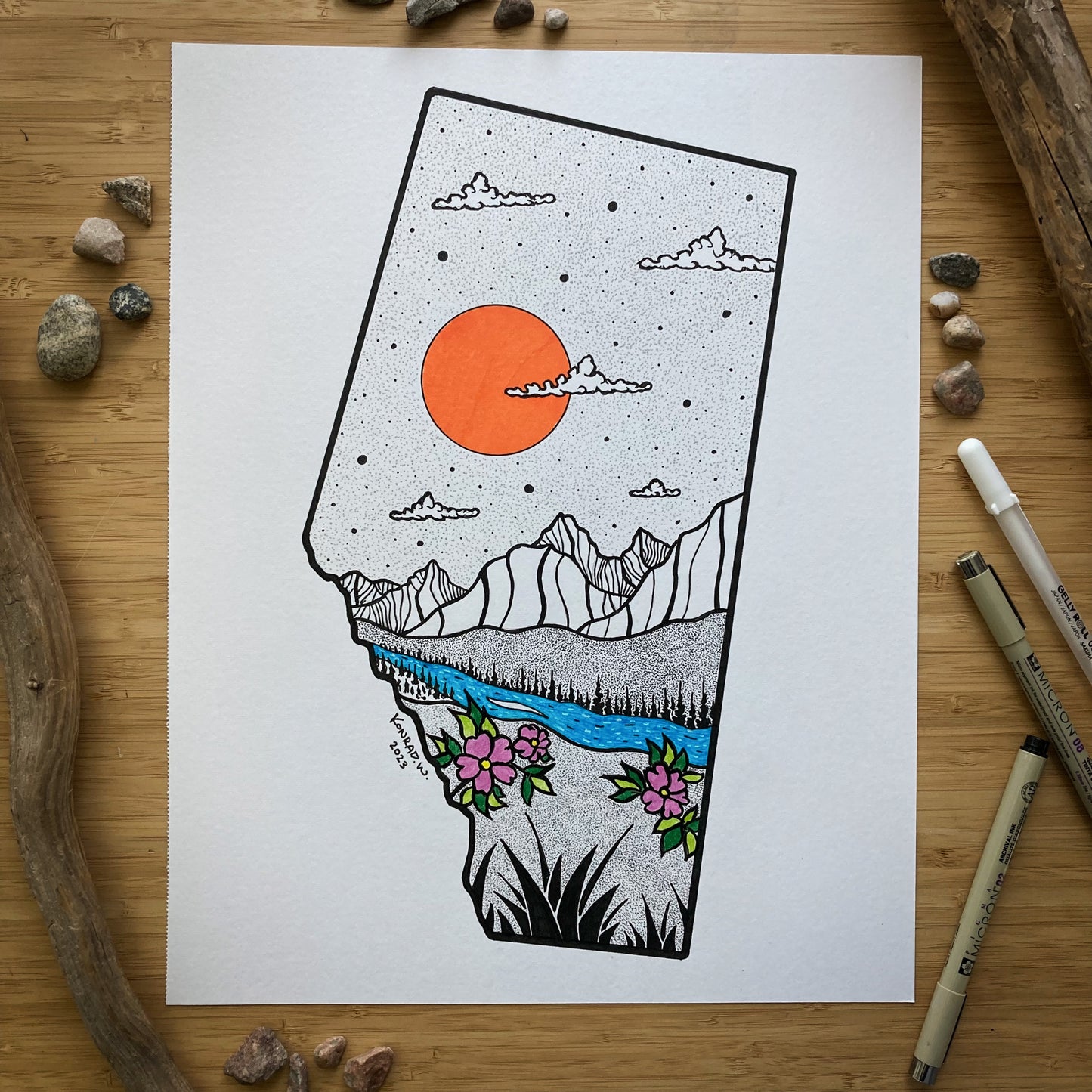 Alberta - 11x14 ORIGINAL Pen and Ink Illustration