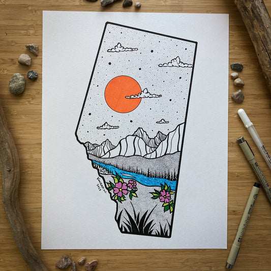 Alberta - 11x14 ORIGINAL Pen and Ink Illustration