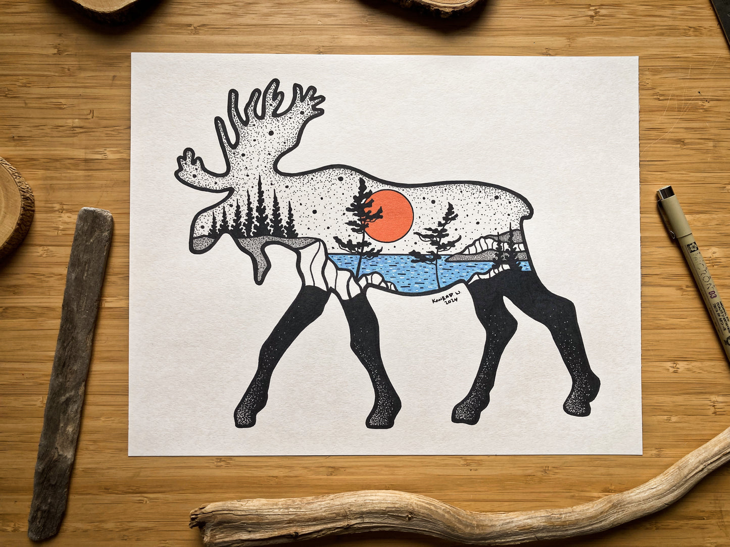 The Moose Silhouette - Pen and Ink PRINT