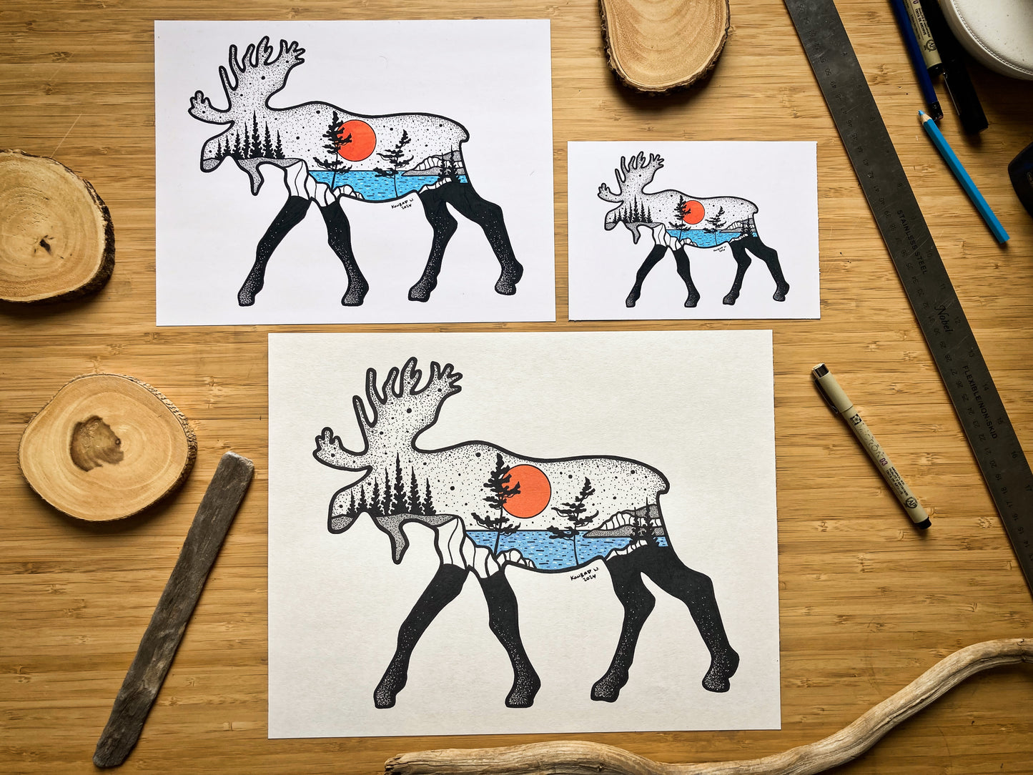 The Moose Silhouette - Pen and Ink PRINT