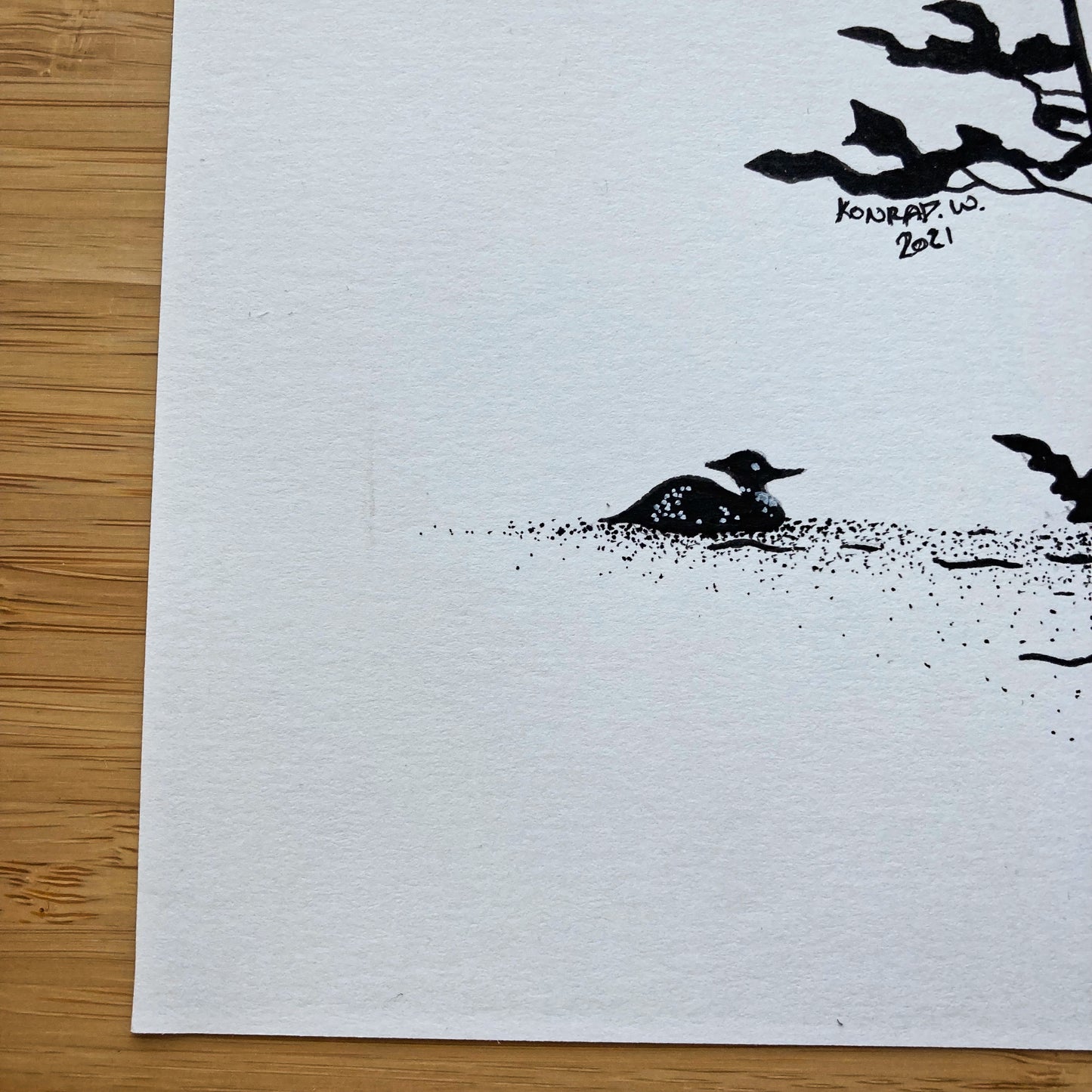 Red Sun Island - 11x14 ORIGINAL Pen and Ink Illustration