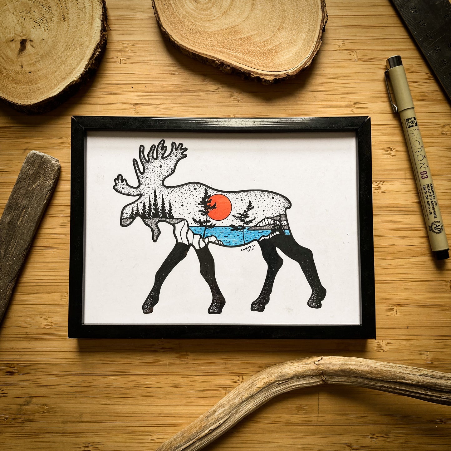 The Moose Silhouette - Pen and Ink PRINT