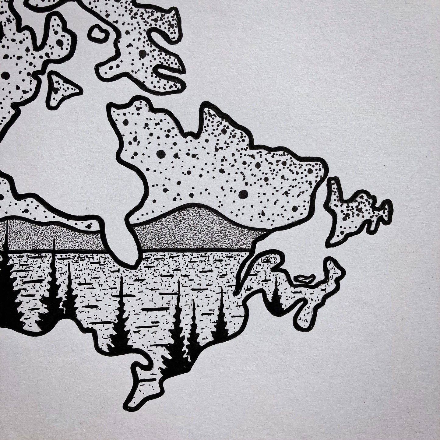 Canada Lake and Mountains - ORIGINAL 11x14 Pen and Ink Illustration