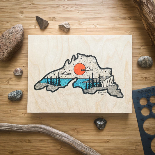 Lake Superior Mini - ORIGINAL 6x8 Wood Panel Illustration