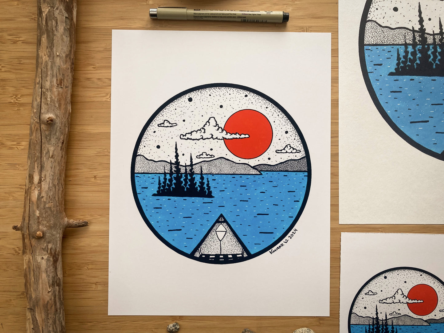 Canoeing - Pen and Ink PRINT (2024 Design)