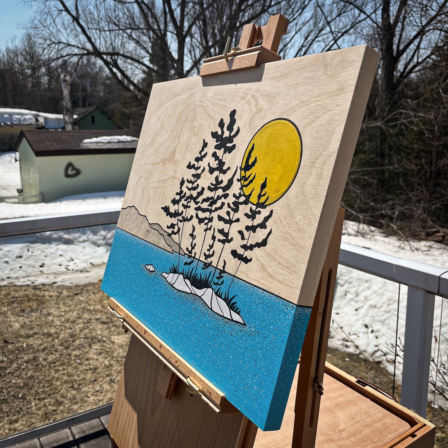 Yellow Sun - ORIGINAL 16x20 Wood Panel Illustration