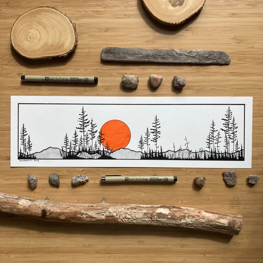 Boreal Panorama - ORIGINAL 17x5 Pen and Ink Illustration