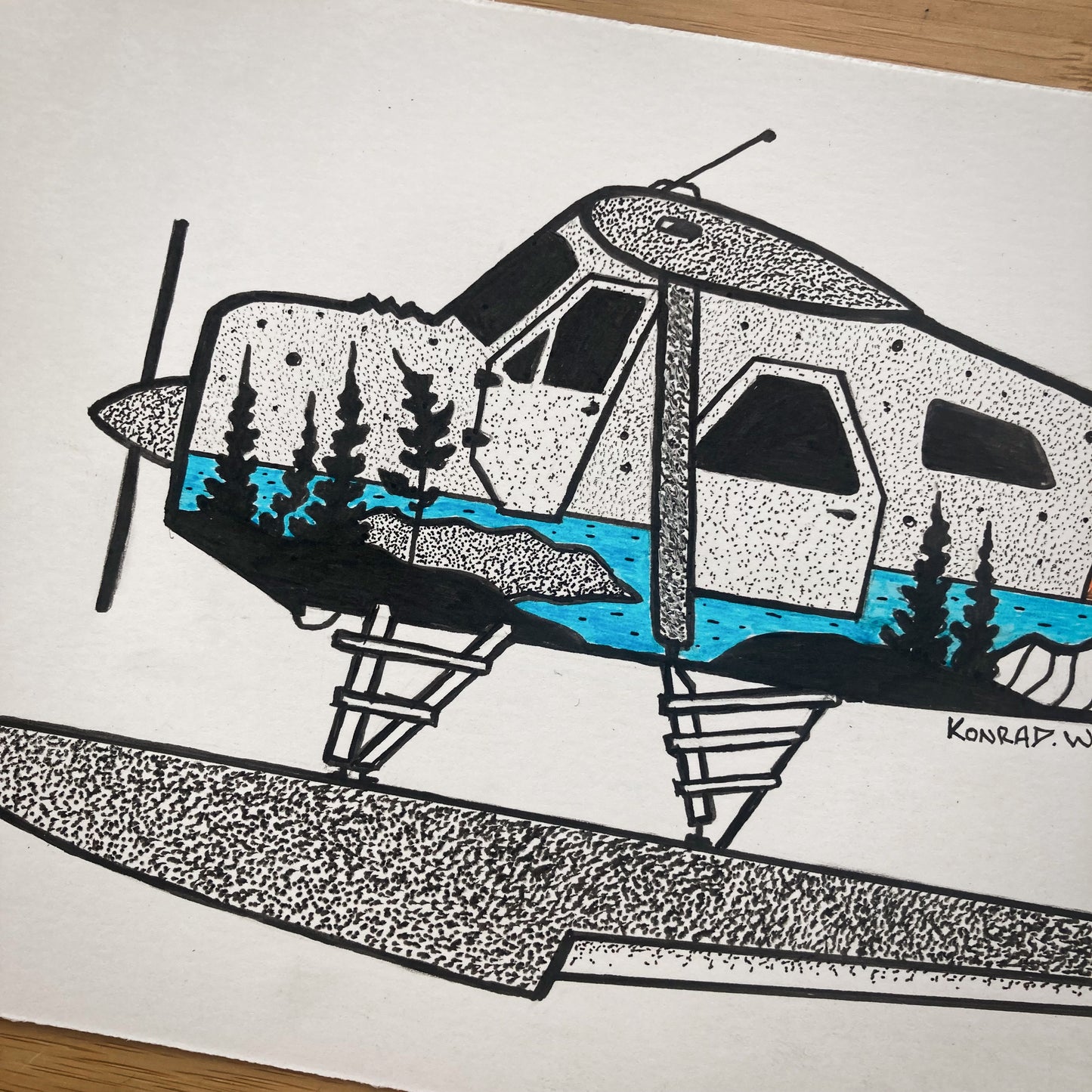Beaver Bushplane - 11x5.5 ORIGINAL Pen and Ink Illustration