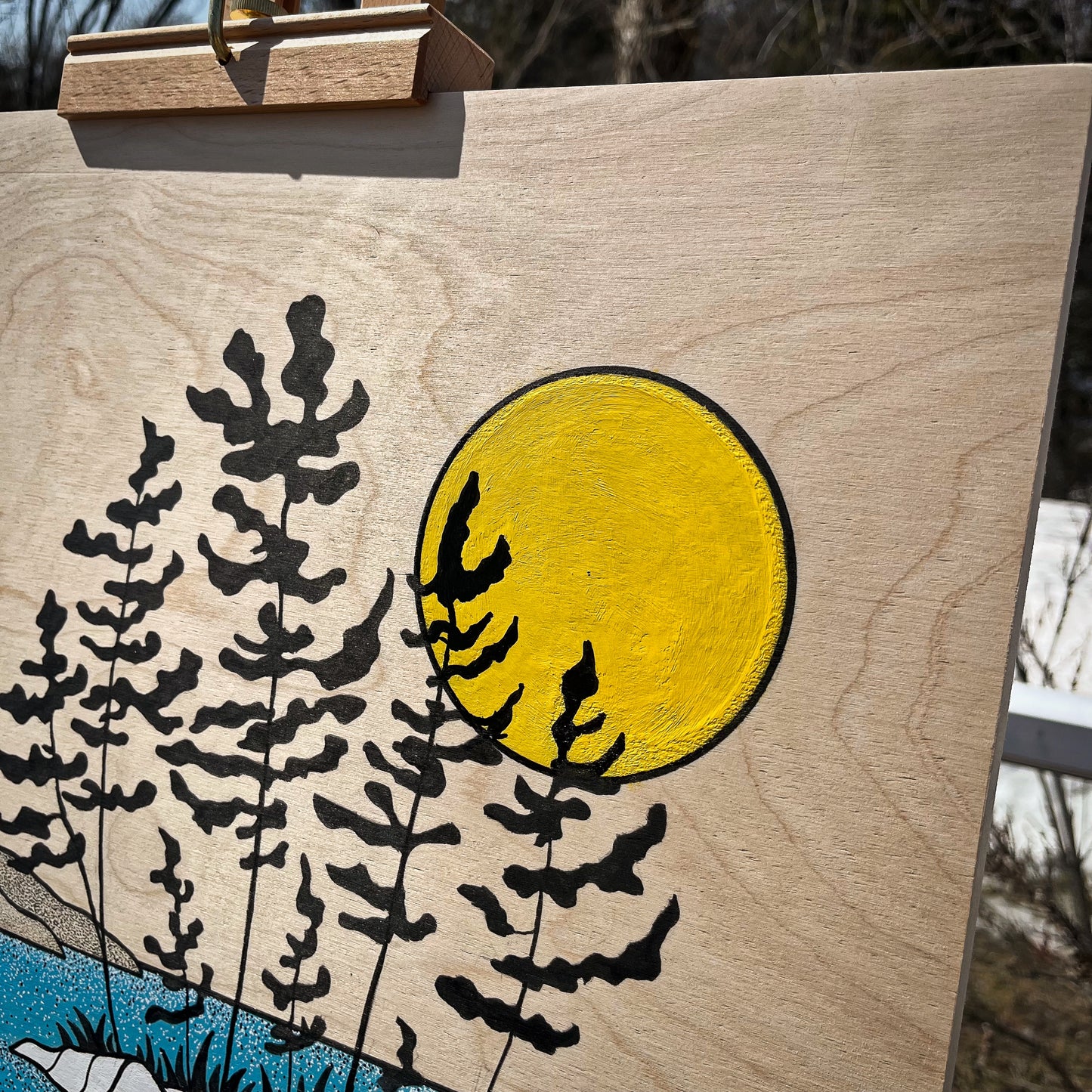 Yellow Sun - ORIGINAL 16x20 Wood Panel Illustration