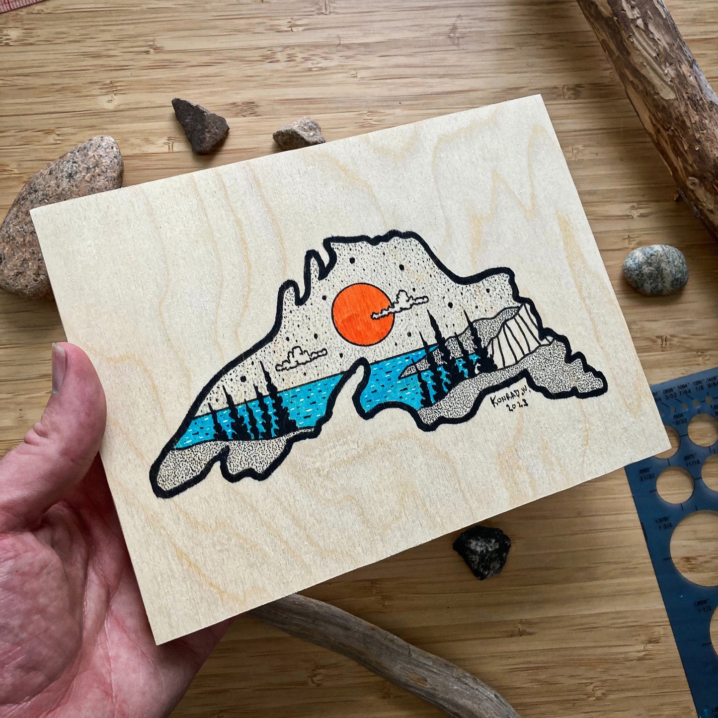 Lake Superior Mini - ORIGINAL 6x8 Wood Panel Illustration