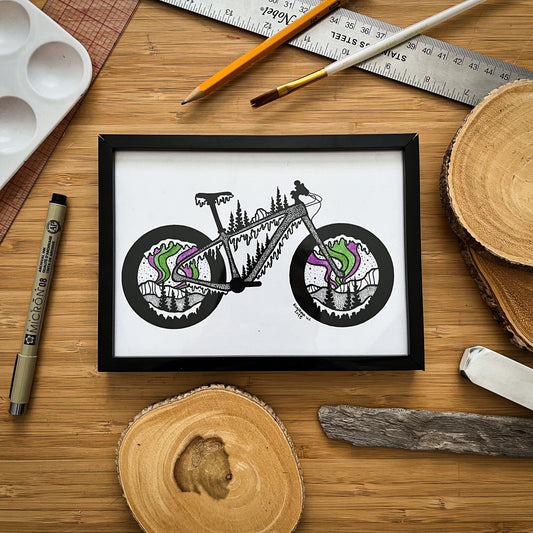 Fat Bike Northern Lights - Pen and Ink PRINT