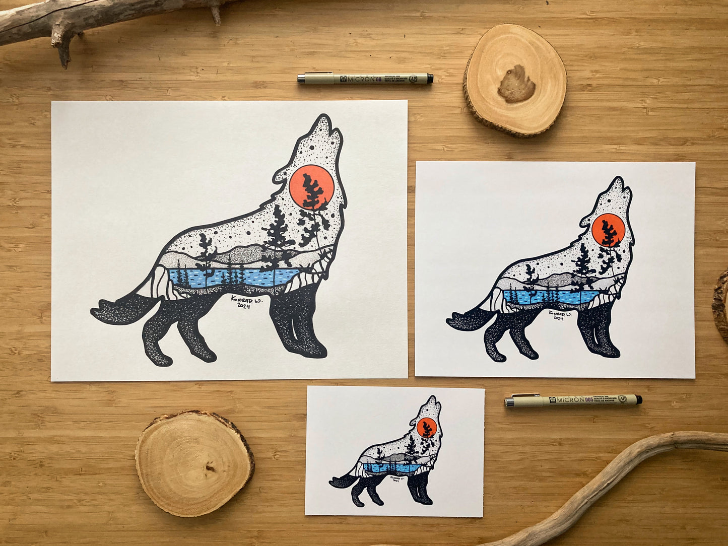 Wolf Silhouette (2024) - Pen and Ink PRINT