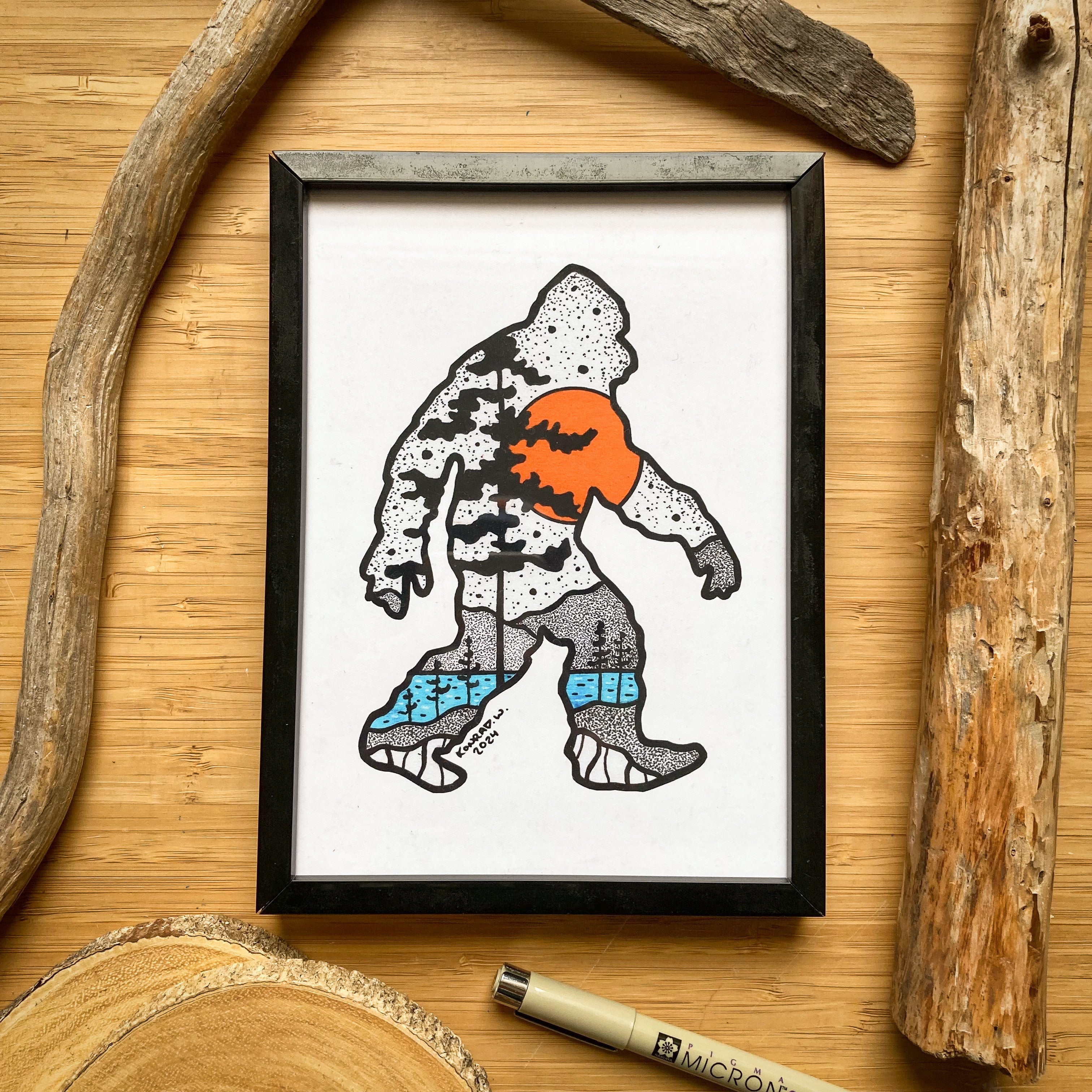 Sasquatch Pen And Ink PRINT Konrad W Archival Ink Artist Sasquatch Pen And Ink PRINT Konrad W Archival Ink Artist