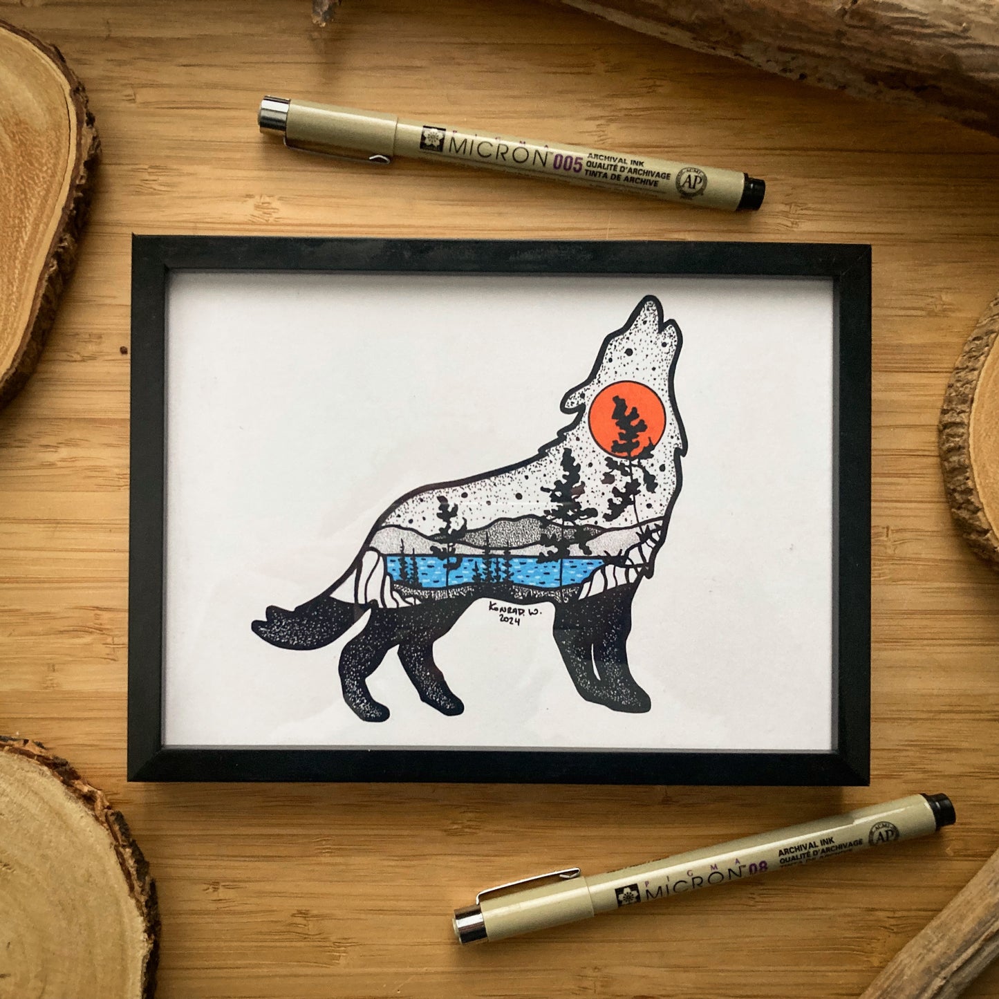 Wolf Silhouette (2024) - Pen and Ink PRINT