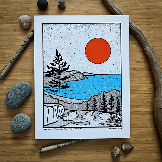Old Woman Bay, Lake Superior Provincial Park - Pen and Ink PRINT