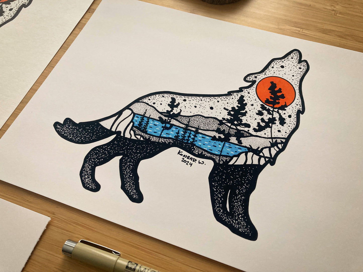 Wolf Silhouette (2024) - Pen and Ink PRINT