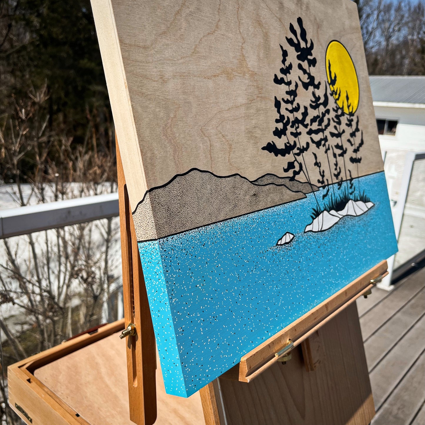 Yellow Sun - ORIGINAL 16x20 Wood Panel Illustration