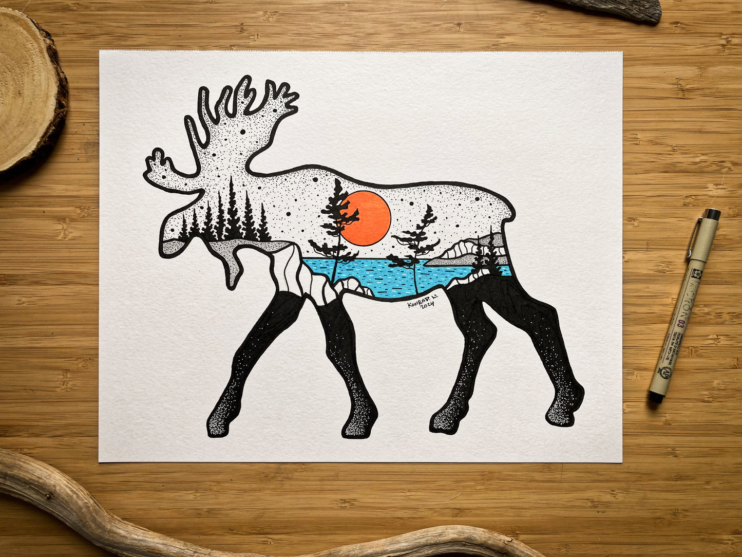 Moose Silhouette - ORIGINAL 11x14 Pen and Ink Illustration