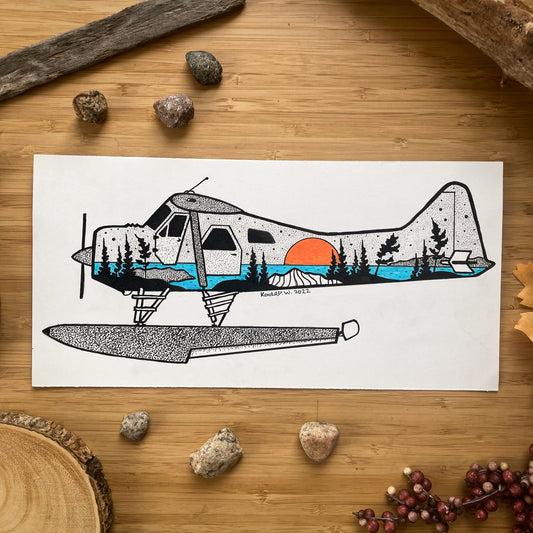 Beaver Bushplane - 11x5.5 ORIGINAL Pen and Ink Illustration