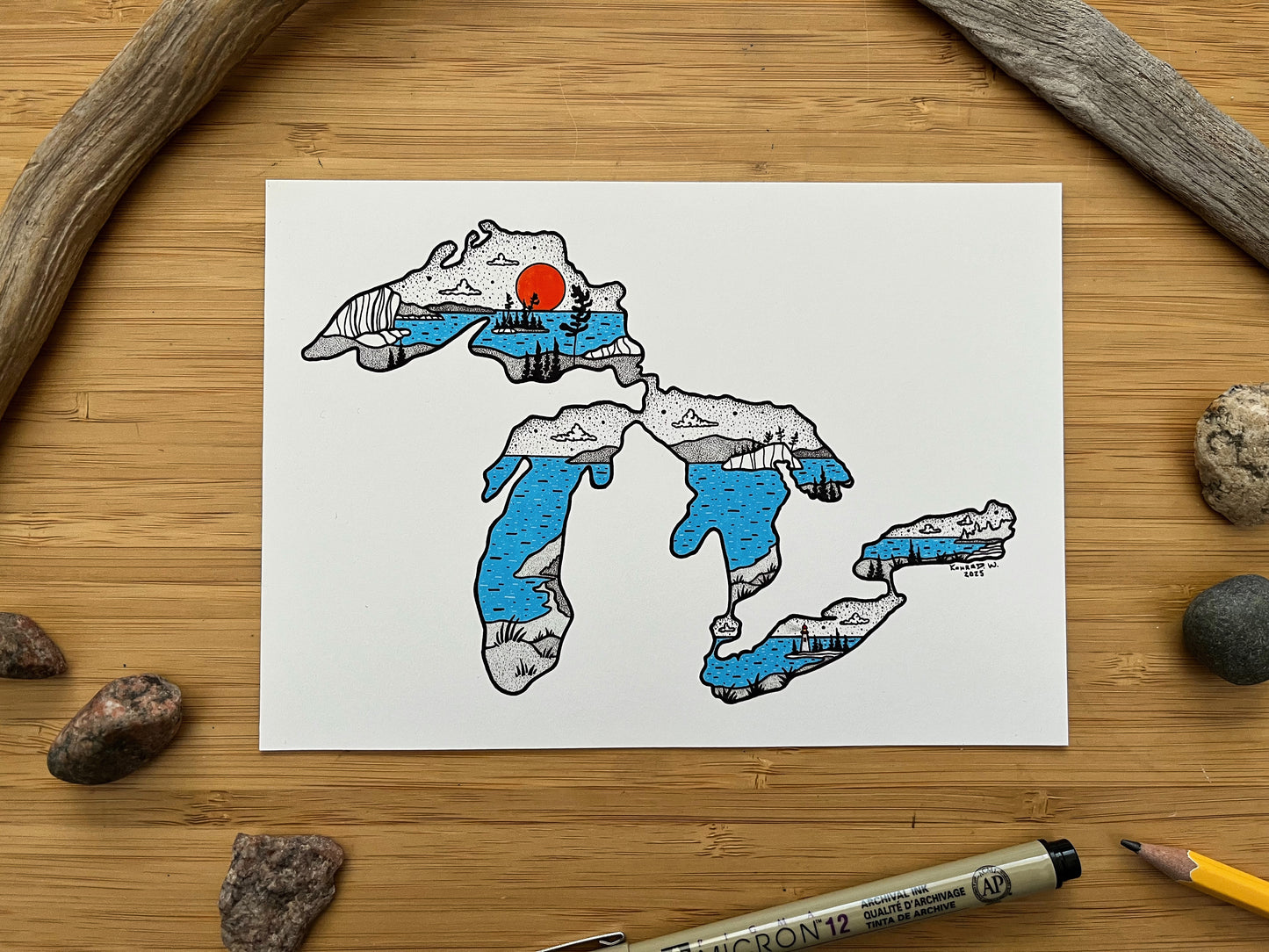 The Great Lakes - Pen and Ink PRINT (2025 edition)
