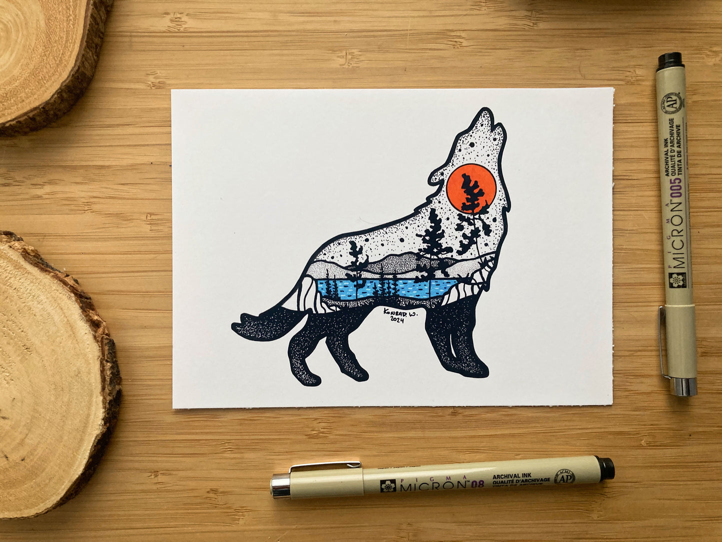 Wolf Silhouette (2024) - Pen and Ink PRINT