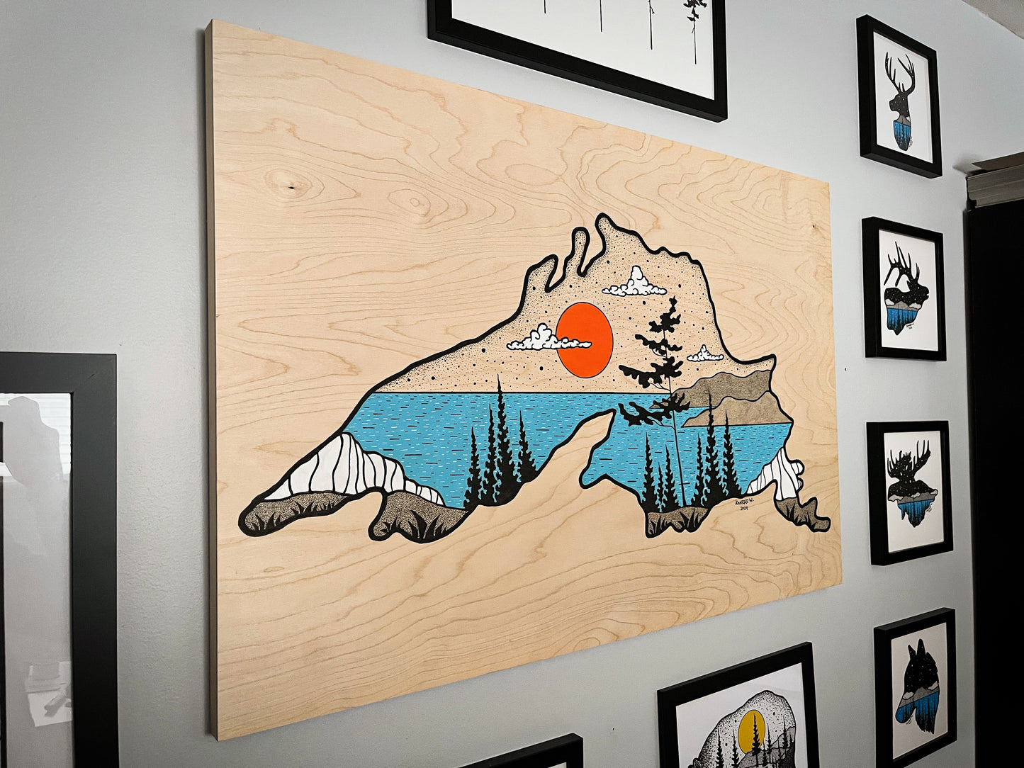 Lake Superior - ORIGINAL 24x36 Wood Panel Illustration