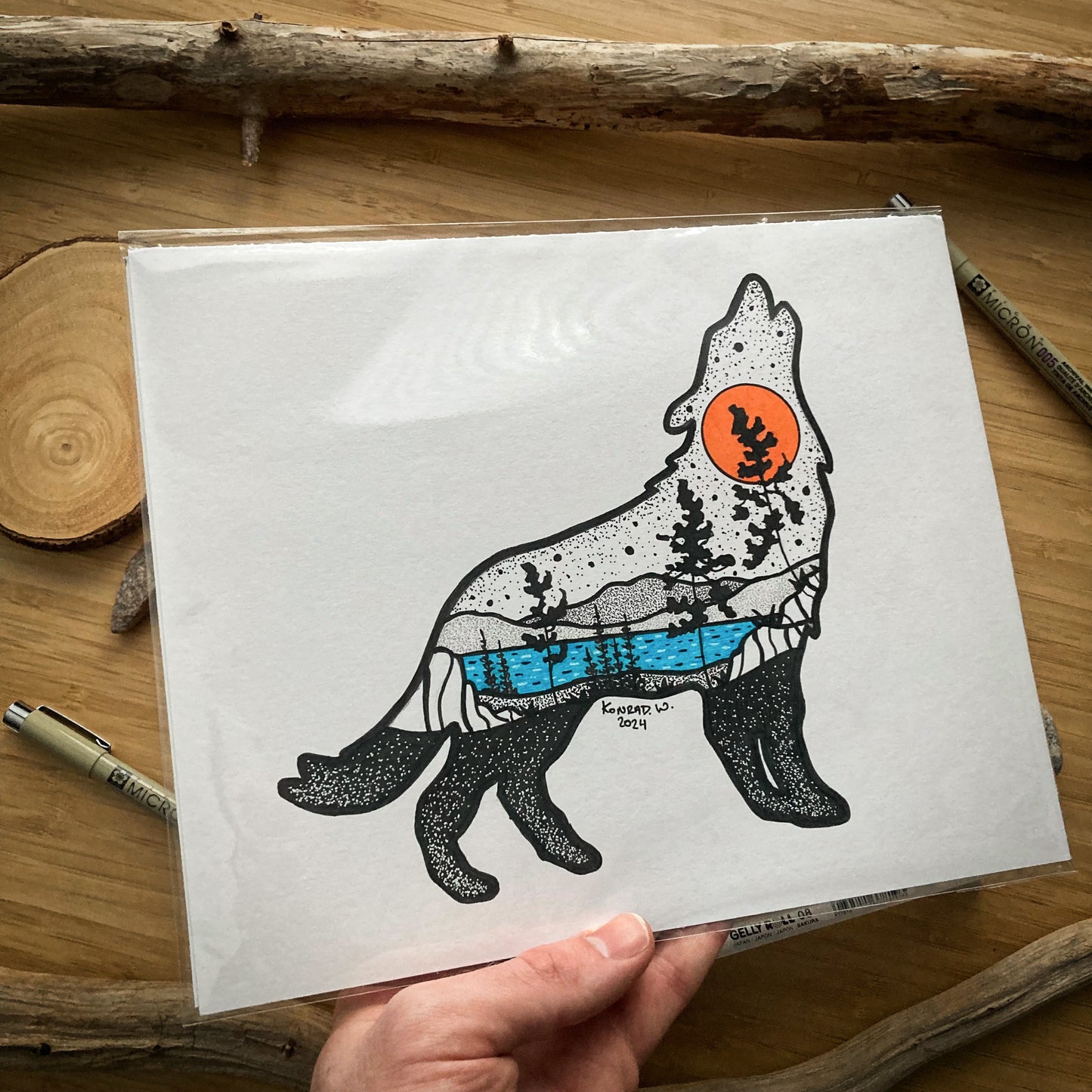 The Howling Wolf - 8x10 ORIGINAL Pen and Ink Illustration