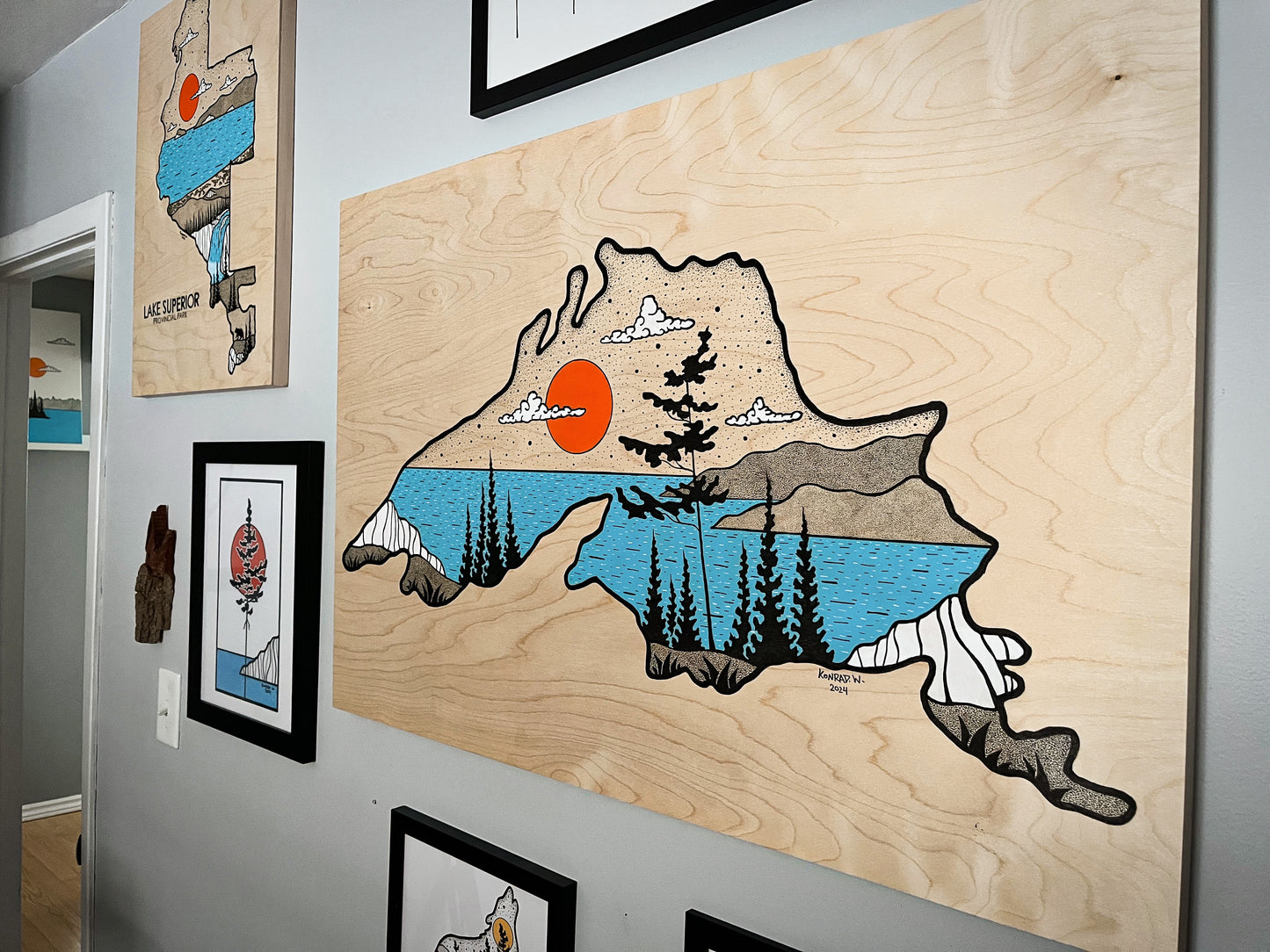 Lake Superior - ORIGINAL 24x36 Wood Panel Illustration