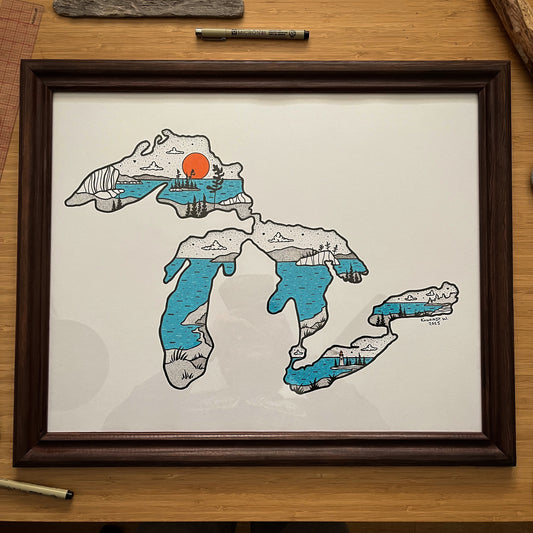 The Great Lakes (2025) - ORIGINAL 16x20 Framed Illustration