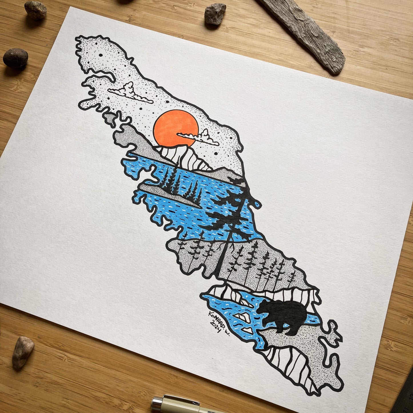 Vancouver Island - 11x14 ORIGINAL Pen and Ink Illustration