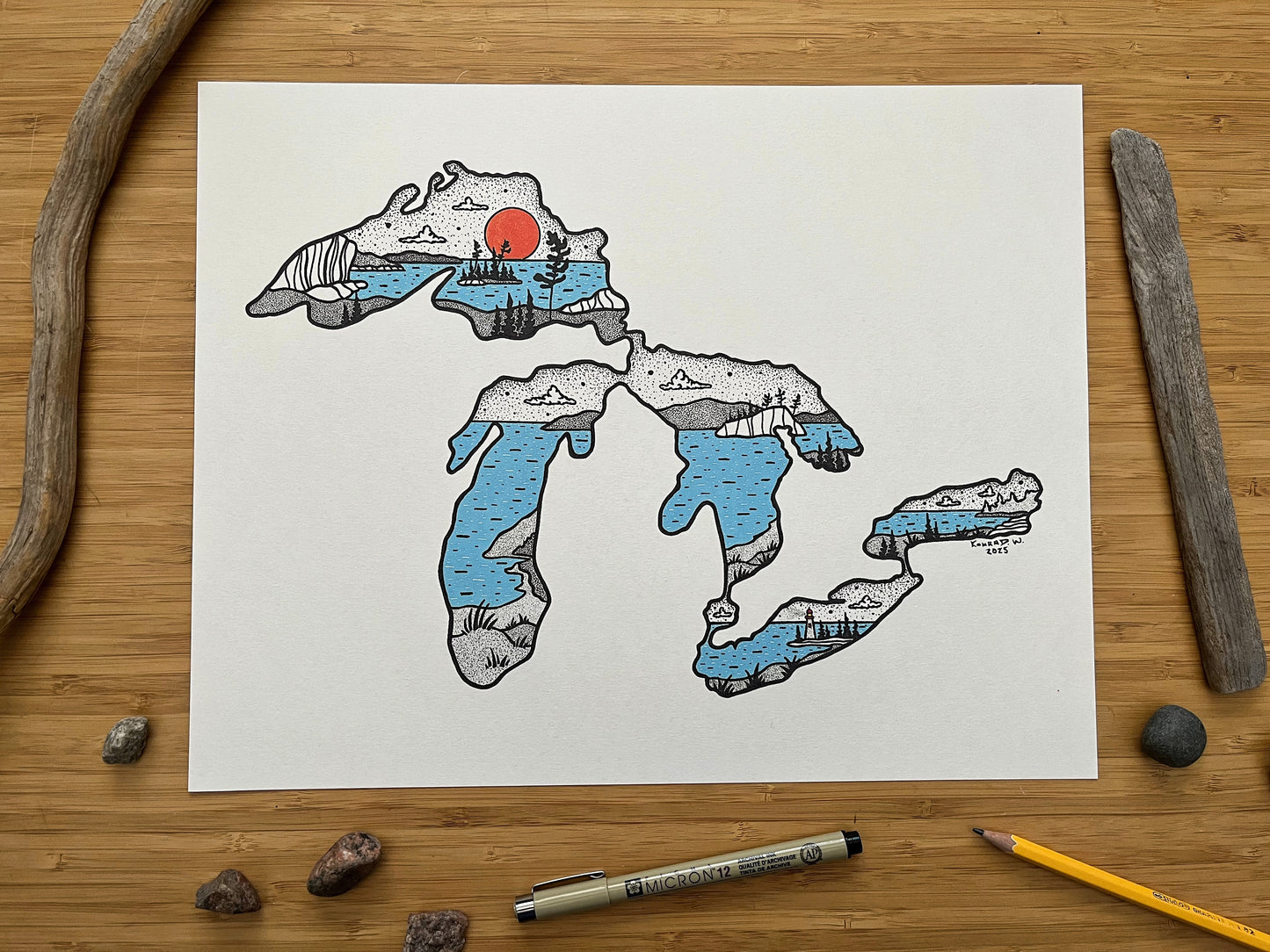 The Great Lakes - Pen and Ink PRINT (2025 edition)