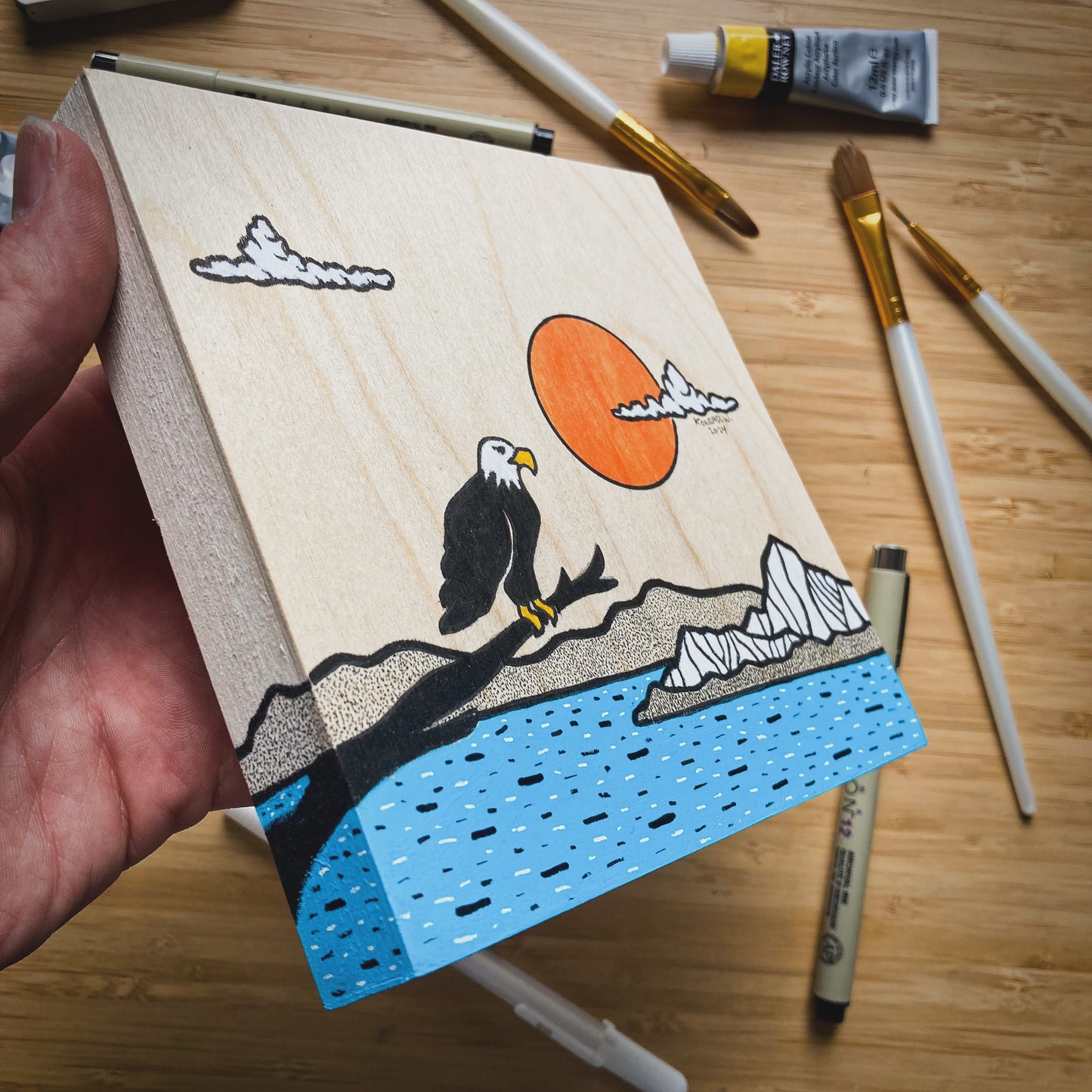 The Eagle - ORIGINAL 6x6 Wood Panel Illustration