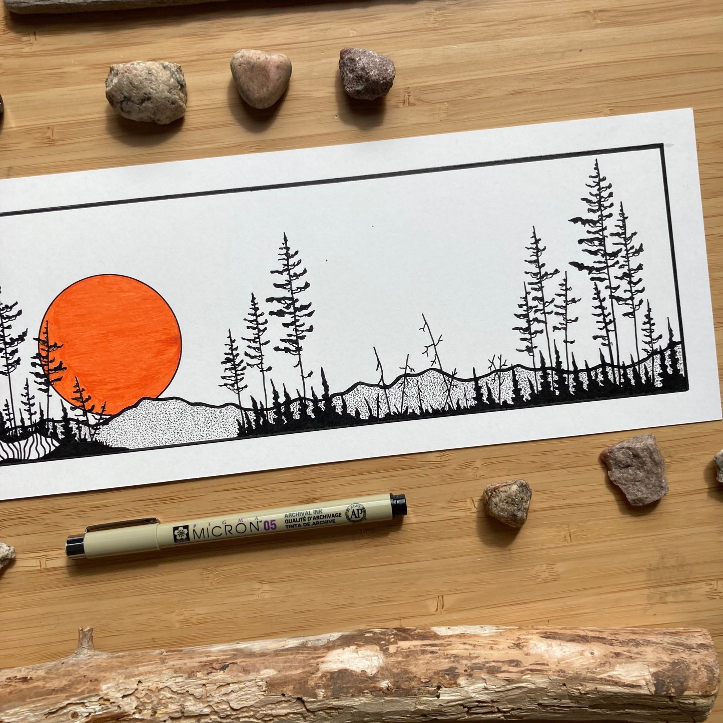 Boreal Panorama - ORIGINAL 17x5 Pen and Ink Illustration