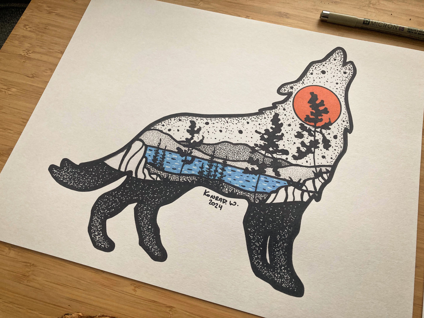 Wolf Silhouette (2024) - Pen and Ink PRINT
