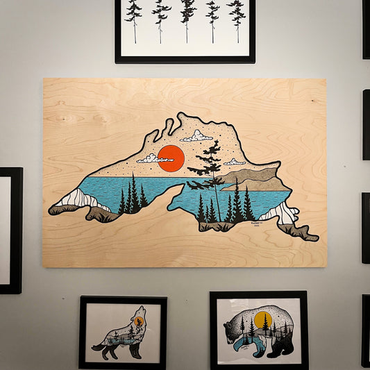 Lake Superior - ORIGINAL 24x36 Wood Panel Illustration