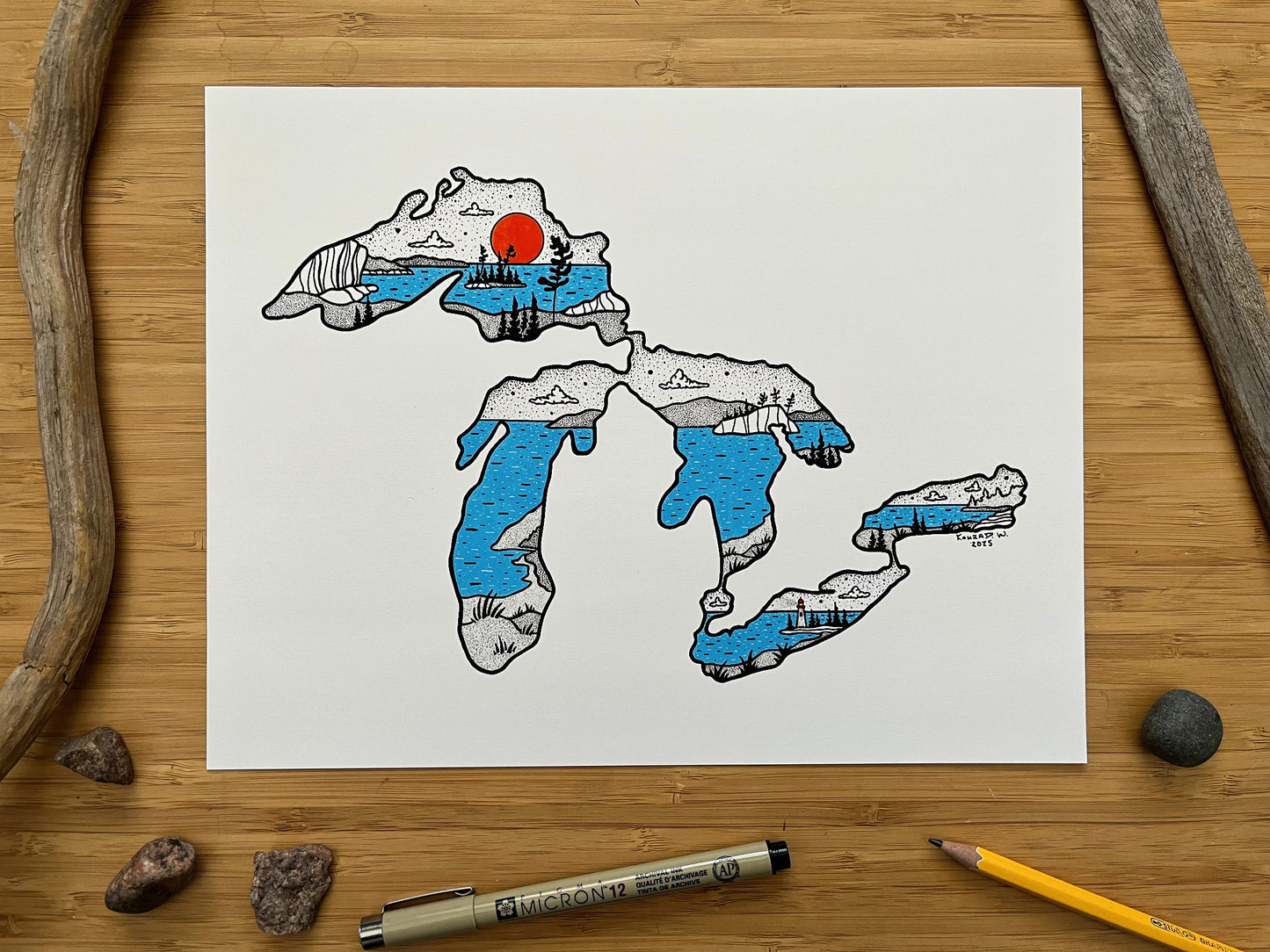 The Great Lakes - Pen and Ink PRINT (2025 edition)