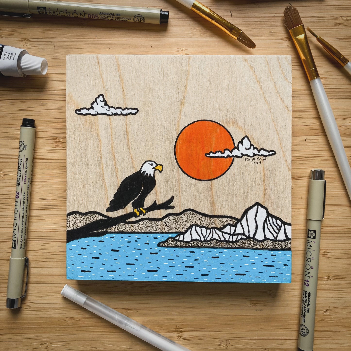 The Eagle - ORIGINAL 6x6 Wood Panel Illustration