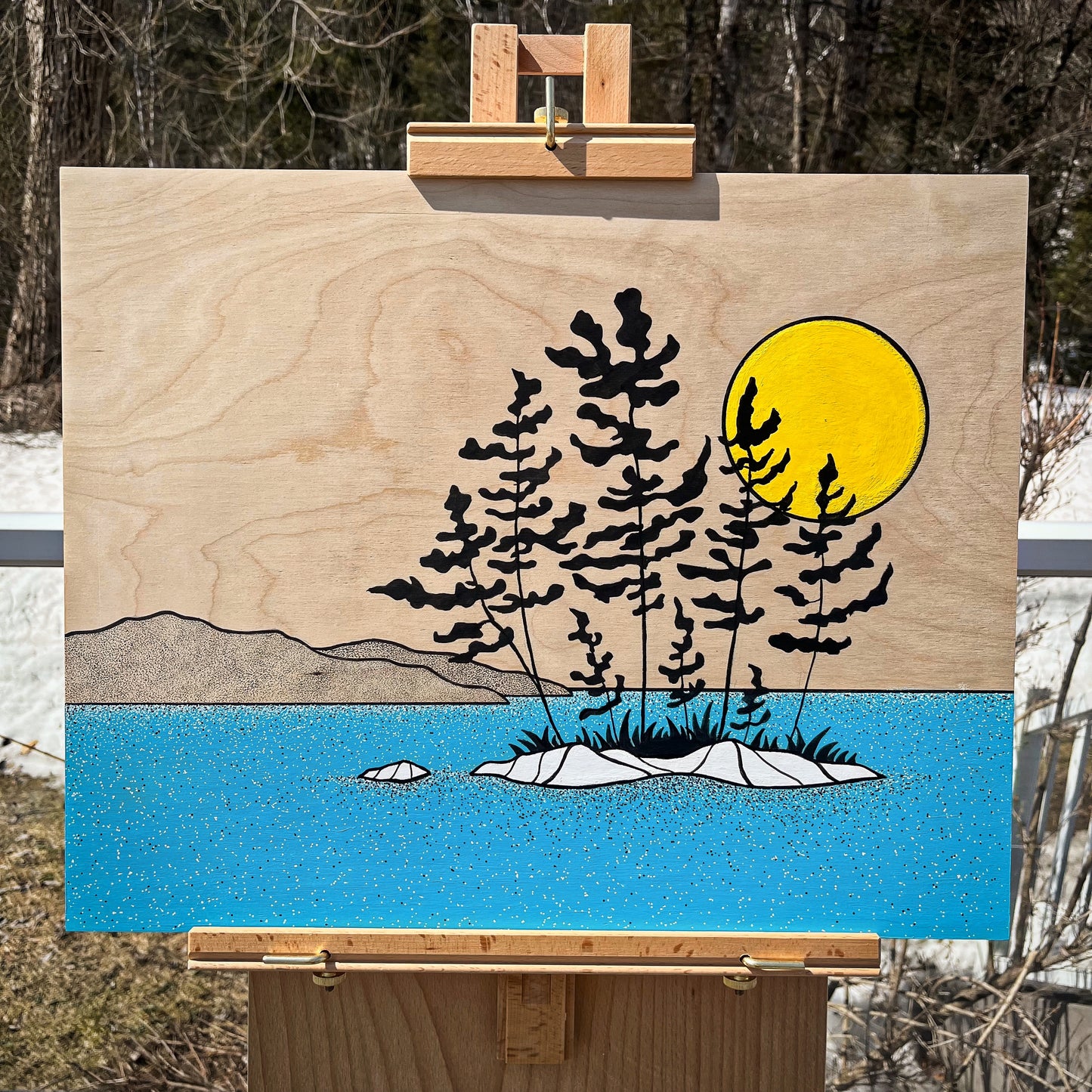 Yellow Sun - ORIGINAL 16x20 Wood Panel Illustration