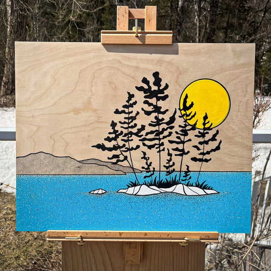 Yellow Sun - ORIGINAL 16x20 Wood Panel Illustration