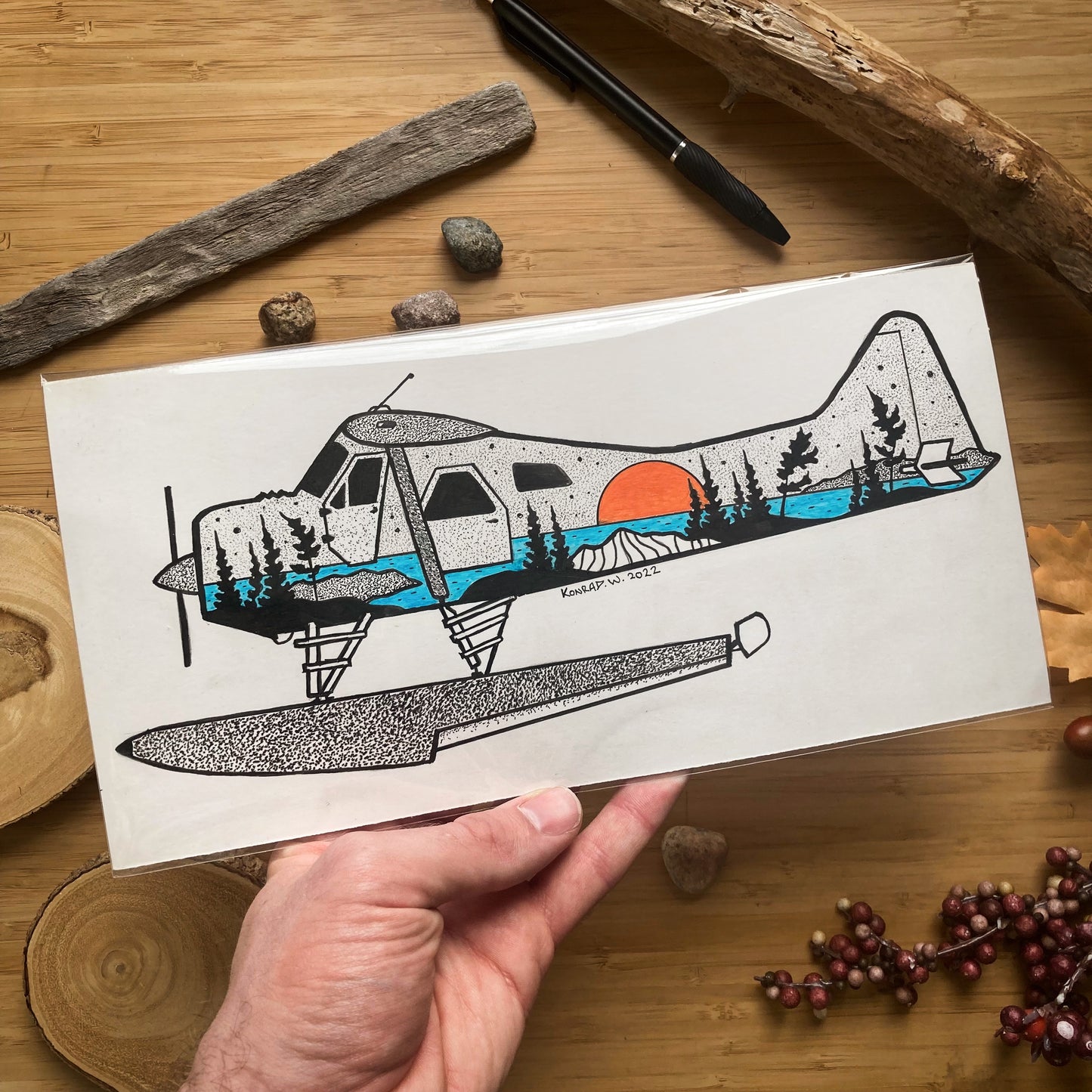 Beaver Bushplane - 11x5.5 ORIGINAL Pen and Ink Illustration