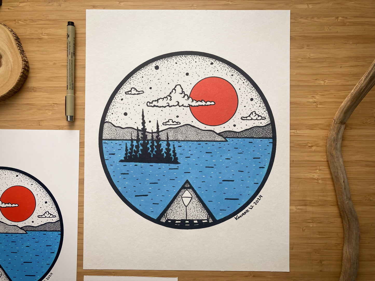 Canoeing - Pen and Ink PRINT (2024 Design)