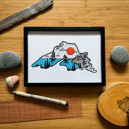 Lake Superior Gros Cap - Pen and Ink PRINT