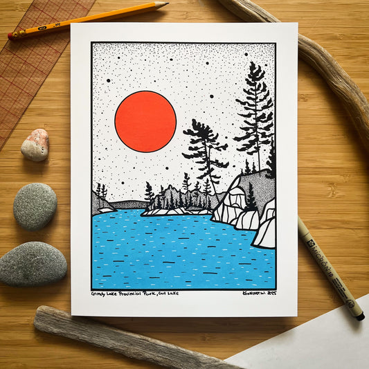 Grundy Lake Provincial Park, Gut Lake - Pen and Ink PRINT