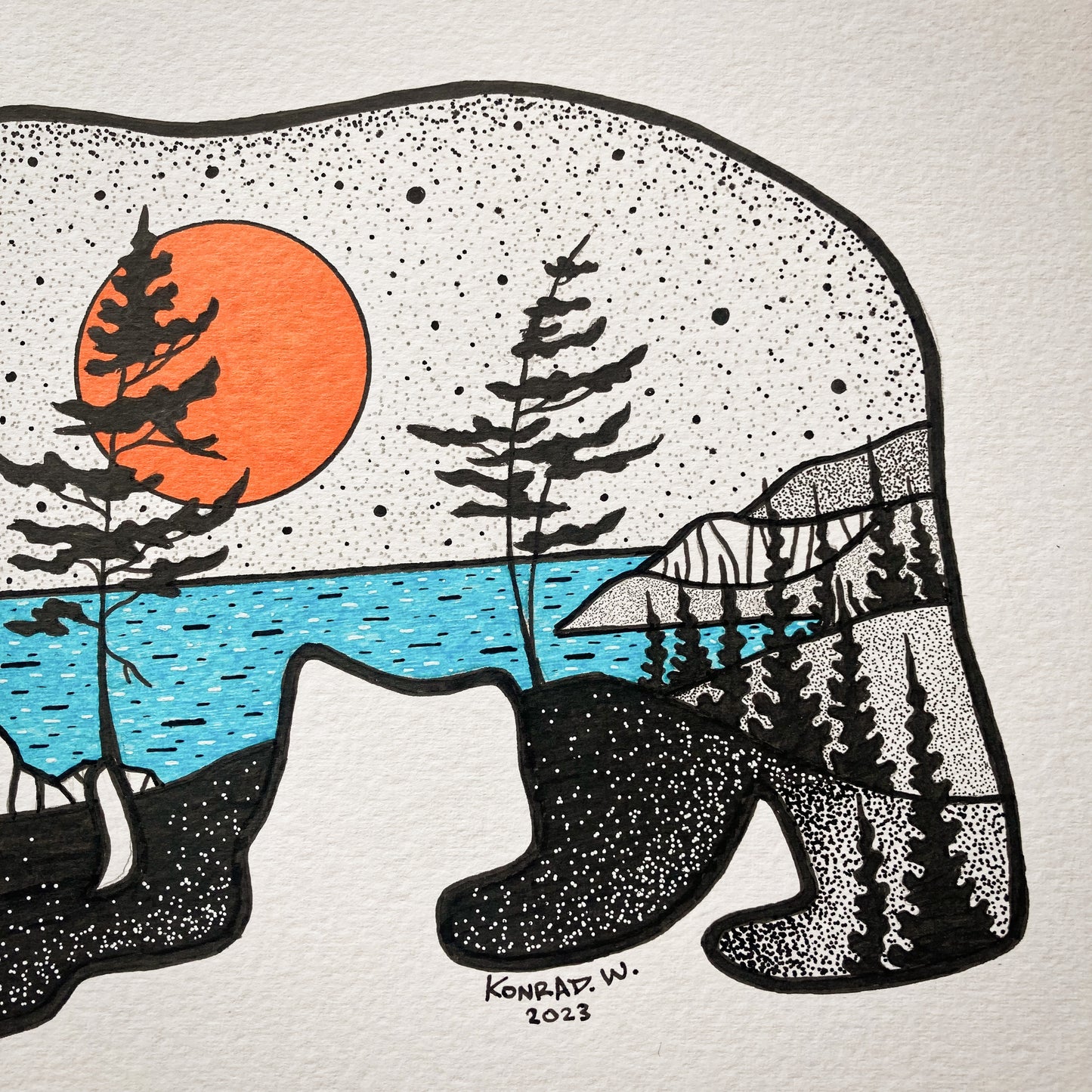 Bear Silhouette - ORIGINAL 11x14 Pen and Ink Illustration